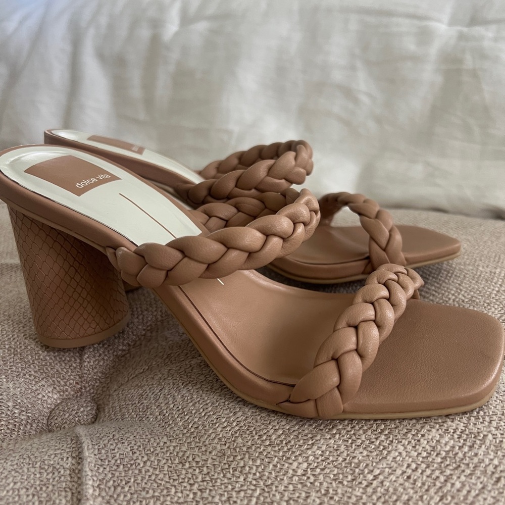 Dolce Vita Braided Tan Heeled Sandals, 7